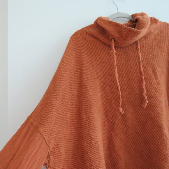 FREE PEOPLE Zoe Oversized Cowl Neck Pullover Gauze Trim Burnt Orange - Size M - Picture 6 of 16